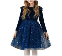 Girl's Long Sleeve Dress Round Neck Knit Dresses Spring Summer Kids Skater Swing Dress Gold Velvet A-Line Beach Dresses Sale Clearance Perform Dinner Festival Party Outfit Age 5-12 Years