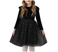 Girl's Long Sleeve Dress Round Neck Knit Dresses Spring Summer Kids Skater Swing Dress Gold Velvet A-Line Beach Dresses Sale Clearance Perform Dinner Festival Party Outfit Age 5-12 Years
