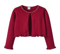Girls' Long Sleeve Knitted Bolero Cardigan Kids Button Closure Shrug Sweaters Ruffle Cropped Jacket Cover Up Tops Spring and Fall Round Neck Pearl Knitted Cardigan Girls (Wine, 11-12 Years)