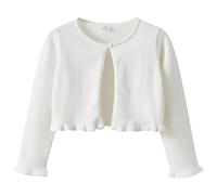 Girls' Long Sleeve Knitted Bolero Cardigan Kids Button Closure Shrug Sweaters Ruffle Cropped Jacket Cover Up Tops Spring and Fall Round Neck Pearl Knitted Cardigan Girls (White, 5-6 Years)