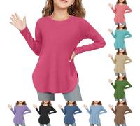 Girls Long Sleeve Loose Soft Shirts Blouse Solid Crew Neck Comfy Tunic Preppy Casual Basic Tops Teen Kids Girls Sport Casual Breathable Quick-Dry Stretchy Blouse (Purple, 9-10 Years)