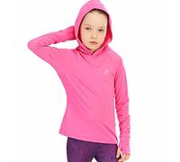 Girls Long Sleeve Shirt Hoodies SPF Active Tee Workout Running Yoga Pullover Tops with Thumb Holes Bright Fuchsia 9-10years