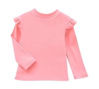 Girls' Long Sleeve Shirt, Soft Brushed Thermal Kids Top for Winter, Warm Fleece-Lined Base Layer (Red, 3-4 Years)