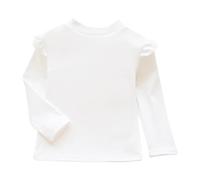 Girls' Long Sleeve Shirt, Soft Brushed Thermal Kids Top for Winter, Warm Fleece-Lined Base Layer (White, 5-6 Years)