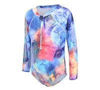 Girls' Long Sleeve Swimsuit Kids One-Piece Hawaii Beach Swimwear Girls Swimsuit 6-16 Years, Blue Space, 13-14 Years