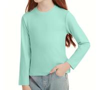 Girls Long Sleeve T-Shirts Soft Basic Crewneck Tees for Kids Everyday Casual Tops Light Cyan 140