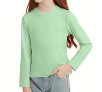 Girls Long Sleeve T-Shirts Soft Basic Crewneck Tees for Kids Everyday Casual Tops Light Green 160