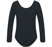 Girls Long Sleeve Team Basic Leotard for Ballet Dance, Black, 10-11Years
