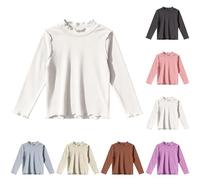 Girls Long Sleeve Turtle Neck Tops Winter Warm Long Sleeve Ruffle Cotton T Shirt Kids Casual Basic Plain Stretchy Sweatshirt Elegant Stand Collar s School Pullover Clothes