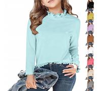 Girls Long Sleeve Turtle Neck Tops Winter Warm School Cotton T Shirt Casual Basic Plain Stretchy s Soft Comfort Stretchy Elegant Stand Collar Pullover Clothes (Light Violet, 9-10 Years)