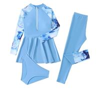 Girls Long Sleeve Two Piece Swim Set with Cap UPF Sun Rash Guard for Swimming and Beach Activities Bathing Suit One Swimsuit Little Swimmers Size 1