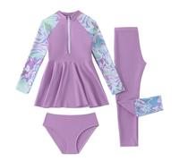 Girls Long Sleeve Two Piece Swim Set with Cap UPF Sun Rash Guard for Swimming and Beach Activities Bathing Suit One Swimsuit Little Swimmers Size 1