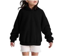 Girls' Long Sleeved Fleece Hoodie Shirt - Cat Ears Cute Animal Ear Pullover Hoodie Pockets for Kids,Children's Fall Winter Loose Tops Black