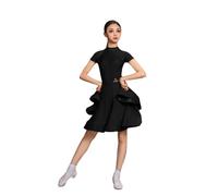 Girls Long Sleeves Latin Dance Dress Kids Ballroom Competition Party Stage Practice Outfit Salsa Rumba Cha Cha Samba Tango Competition Skirt,Black,150cm