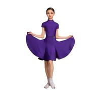 Girls Long Sleeves Latin Dance Dress Kids Ballroom Competition Party Stage Practice Outfit Salsa Rumba Cha Cha Samba Tango Competition Skirt,Purple,130cm
