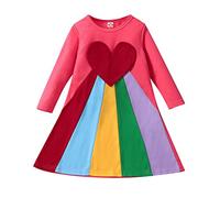 Girls Loose Rain ow Casual Ruffle Swing Midi Dress Baby Kid Girl Fall Winter Long Sleeve Love y Dress Little Girls Embroidery Dress Pink