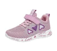 Girls' Love Heart Mesh Athletic Shoes, Children's Breathable Mesh Sports Running Shoes, Girls' Lightweight Letter Printed Pattern Casual Sneakers for Summer Outdoor Activities (A, 12 Little Child)
