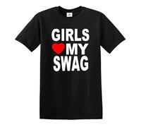 Girls Love My Swag | Short Sleeve | Funny Men's T-Shirt TEE TOP(Black,L)