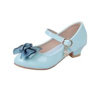 Girls Low Heel Shoes Glossy Mary Jane Shoes Solid Colour Patent Shoe Bow Princess Shoe Wedding Pumps Flower Girl Sandals Wide Fit Dance Sandals Bright Diamond Buckle Sandal Formal Sandal Blue