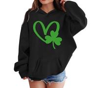 Girls' Lucky Irish Shamrock Hooded Tunic Sweatshirt for St. Patrick's Day, Long Sleeve Hooded Pullover Green Themed Jumper Irish Fancy Dress & Leprechaun Costume for Spring Celebrations