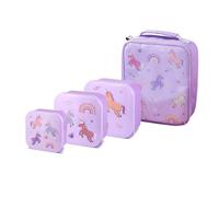 Girls Lunch Bag, Set of 3 Nesting Snack Boxes, Tiny to Tots Kids Set, Back to School, Lunch Box with Multi Compartments, Snack Storage (Unicorn Nested Boxes + Lunch Bag)