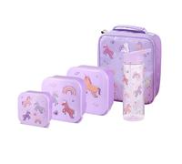 Girls Lunch Bag Set, Unicorn Straw Sipper, 3 Pack Nested Boxes, Tiny to Tots Unisex Multicompartment Storage School Lunch Food Set, 500ml Water Bottle (Unicorn Nested Boxes + Lunch Bag + Straw Sipper)