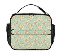 Girls Lunch Bag Zip Pockets Womens Lunch Box with Handle Lunch Cooler Bag for School and Travel Checkered Floral Pattern Mint Green