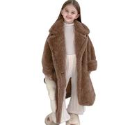 Girls Luxury Faux Fur Coat, Kids Winter Shaggy Fleece Jacket Dress Coat Windbreaker Outwear Lapel Buttons Thickened Longline Peacoat Outdoor School Overcoat Coffee 9 Years