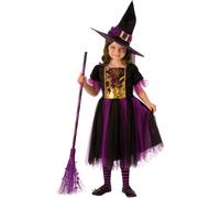 Girls MAGIC WITCH Sequin Deluxe Halloween Fancy Dress Costume or tights Outfit