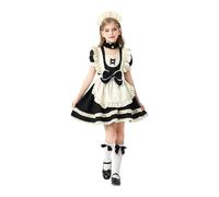 Girls Maid Dress Costume Lolita Kawaii Outfits Kids Halloween Cosplay Dress Up Set Cute Lace Bowkont Princess Black White Dresses (Black, 9-10 Years)