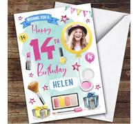 Girl's Make Up Beauty Photo 14th Birthday Personalised Birthday Card - Personalised Birthday Card For 14th Birthday, Custom Birthday Card