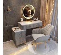 Girls' Makeup Vanity Set with Adjustable Mirror, Spacious Marble Top, and Stylish Stool - Perfect for Kids' Room Decor and Creative Play (B-100Cm x 40Cm x 76Cm)