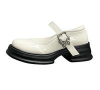 Girls' Mary Jane Evening Shoes, One-Piece Buckle, Hundred Arch, Thick Bottom, Thick Heel, Princess Shoes, Suitable for Wedding Party, Dress Shoes, Lightweight Girls' Shoes, Party Low Shoes, White, 7