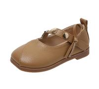 Girls' Mary Jane Leather Shoes - Button Decorated Straps Bow,Comfortable School Daily Shoes for Kids Party Casual Outings Khaki