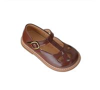 Girls Mary Jane Sandals Hollow Breathable Shoes with Non-Slip Rubber Sole PU Leather T Strap Shoes Baby Girl Dress School Flat (Brown, 6.5 Toddler)