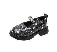 Girls Mary Jane Sandals Star Pattern Closed Toe Flat Shoes Pear Adjustable Strap Dress Sandal Summer School Uniform Shoes Trendy Birthday Party Sandals Kids Comfortable (Black, 11.5 Little Child)