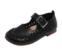 Girls Mary Jane Shoes Perforated Breathable Leather Upper Solid Colour Round Toe for School Everyday Wear Comfortable Flats