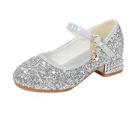 Girls Mary Jane Shoes Shiny Glitter Sandals Princess Shoes Close Toe Low Block Heeled Pumps Sparkling Sequin Footwear for Wedding Party Court Heels Dress Up