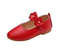 Girls' Mary Jane Shoes with Non-Slip Sole Flat Dress Pumps Princess Part Wedding Shoes with Cute Flower for Toddler/Little/Big Kids (Red, 9 Little Kid)