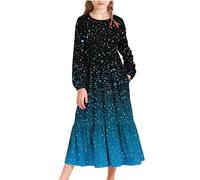 Girls Maxi Dress with Pockets, Long Sleeve Crew Neck Gradient Sequin Printed Tshirts Dresses Loose Casual Flowy Dresses Tiered Summer Party Pricess Dress Spring Blue 14 Years