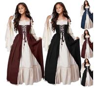 Girls' Medieval Dress 2-Piece Retro Renaiss nce Princess Outfit for Juniors (Red, 7-8 Years)