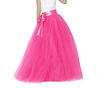 Girls Mesh Tulle Skirt Layered A Line Tutu Skirt High Elastic Waist Pleated Skirt Layered Skirt Party Princess Skirt Long Tulle Skirt A-Line Elastic High Waist Layered Mesh Ballet Prom (One Size)