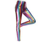 Girls Metallic Shiny Disco Leggings Elastic Waist Wet Look Stretchy Tights for Kids Versatile Pants for Parties Sports Dance Everyday Wear (UK, Alpha, L, XL, Rainbow)