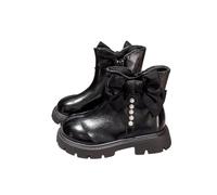 Girls' Mid Calf Boots Bowknot Pearl Riding Boots Cute Round Toe Shoes Kids Princess Boot Paint Leather Short Tube Booties Soft Rubber Platform Sole Boot Autumn Winter Waterproof Non-Slip Bootie