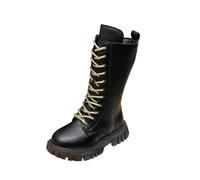 Girls Mid Calf Cowboy Boots Lace Up Motorcycle Boots with Buckle Zipper | Chunky Sole Riding Boots for Toddler Little Kids Casual Outdoor School Party Comfortable Non Slip