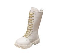 Girls Mid Calf Cowboy Boots Lace Up Motorcycle Boots with Buckle Zipper | Chunky Sole Riding Boots for Toddler Little Kids Casual Outdoor School Party Comfortable Non Slip