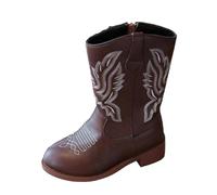 Girls Mid Calf Cowboy Boots,Sparkly Glitter Cowboy Western Mid Calf Boots Little Kids Round Toes Low Heel Zipper Party Birthday Dress Boot Riding Shoes UK 12.5 Brown Footwear