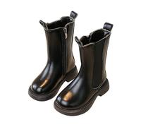 Girls Mid-calf Riding Boots - Mid Calf Boot Leather Side Zipper,Children's Fashion All-Matching Fall Shoe-boots Punk Goth Shoea