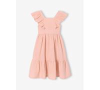 Girl's midi dress in cotton gauze pale pink