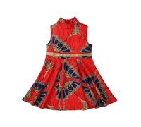 Girls Midi Dresses African Dashiki Print Dress Sleeveless Boho Dress Stylish Print Flowy Dresses for Kids Crew Neck undress (Red, 6-7 Years)